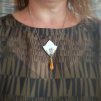 Dendritic Agate, Golden Rutilated Quartz, and Pearl Necklace